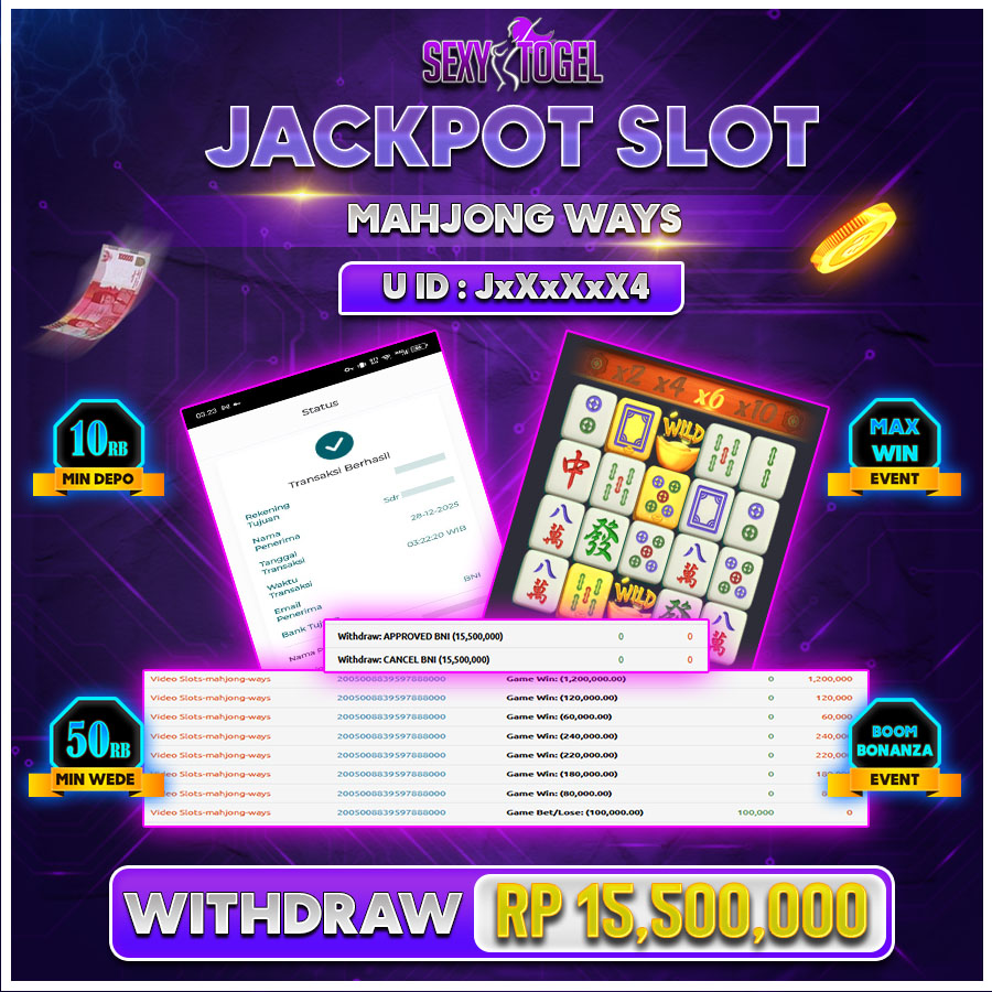 SEXYTOGEL JACKPOT SLOT MAHJONG WAYS Rp.15.500.000.,-LUNAS